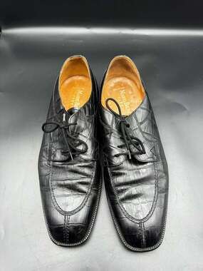 Mario Bruni City Black Crocodile Embossed Leather Oxford Shoes Size 11.5